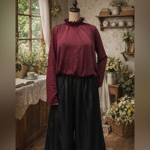 Banana Republic Holiday 2021 Purple Ruffle Collar Blouse With T-Shirt Sleeves